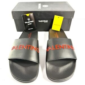 Valentino Black Slides with Red Logo